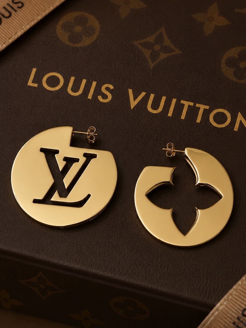 Louis Vuitton Gold LV Monogram Hoop Earrings